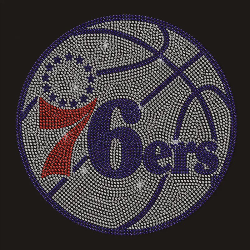 76ren Custom NBA Team Logo Rhinestone Design 76ers Heat TRansfer