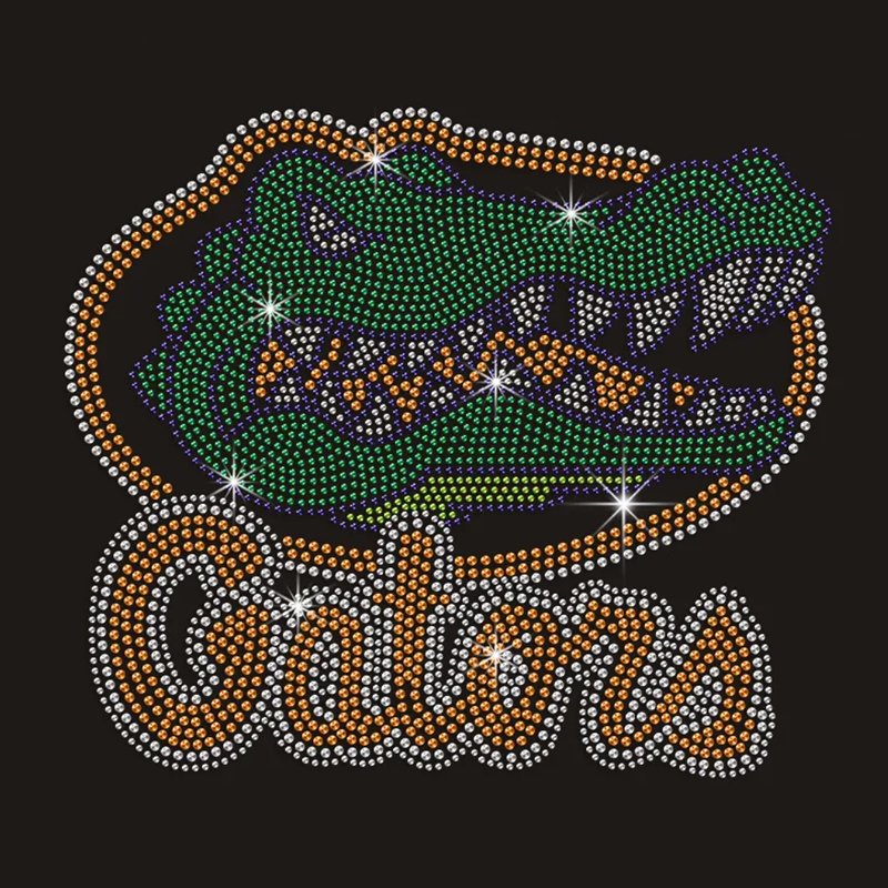 Bling Crytal Crocodile Team Logo Design Rhinestone Heat Transfer for Shirts