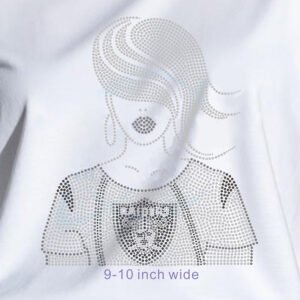 Shining Silver Crystal Rhinestone Transfer – Woman Portrait with Elegant Updo & Statement Necklace, Custom Hotfix for Apparel & Accessories