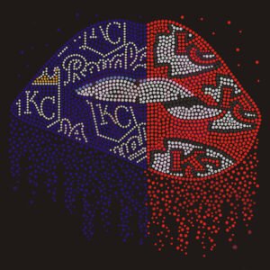 Shining Crystal Rhinestone Transfer - NFL Kansas City Chiefs Logo with Red Lip Design, Custom Hotfix for Apparel & Fan Gear