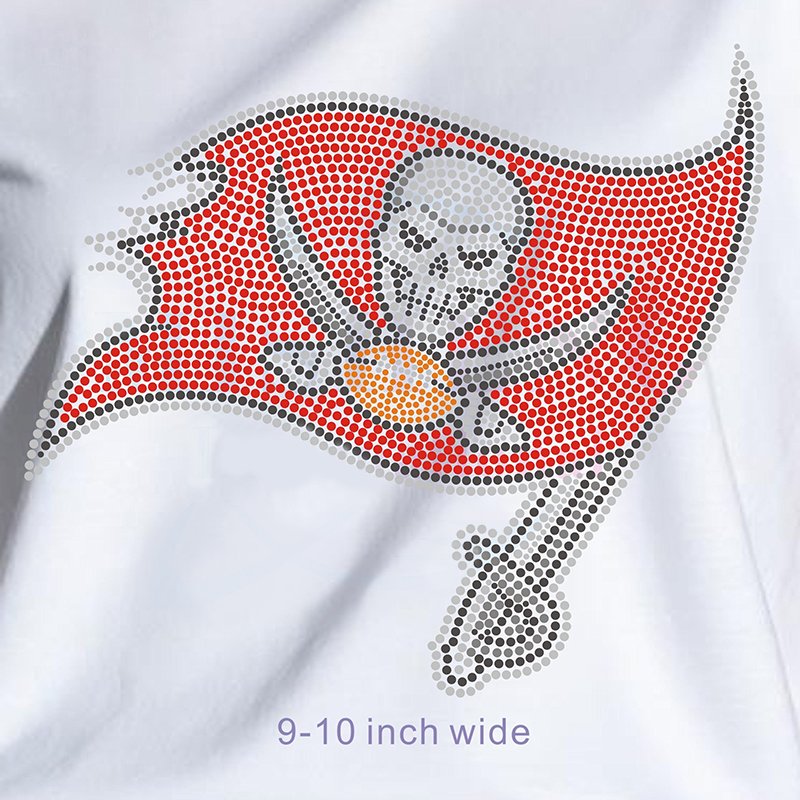 Glittering NFL Tampa Bay Buccaneers Skull & Crossbones Rhinestone Transfer, Premium Hotfix for T-Shirts & Jerseys