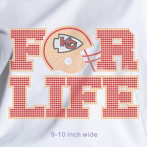 Vibrant Crystal NFL Chiefs "FOR LIFE" Logo Rhinestone Transfer, Eye-Catching Iron-On for Team Lovers