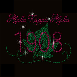 Alpha Kappa Alpha 1908 Ivy Leaf Rhinestone Heat Transfer, Pink Green Sorority Crystal Hotfix Iron On Patch For Garment DIY Decoration