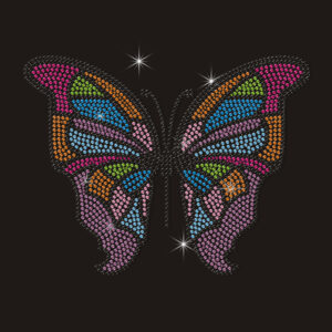 Colorful Butterfly Rhinestone Heat Transfer Bling Crystal Hotfix Iron On Patch for Clothing