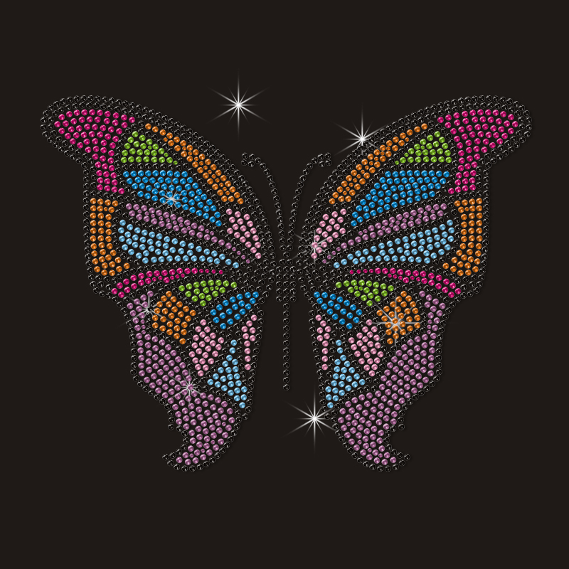 Colorful Butterfly Rhinestone Heat Transfer Bling Crystal Hotfix Iron On Patch for Clothing