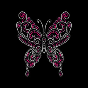 Pink White Swirl Rhinestone Butterfly Heat Transfer Design Pink White Swirl Rhinestone Butterfly Heat Transfer, Bling Crystal Hotfix Iron On Patch For Clothing DIY Decoration