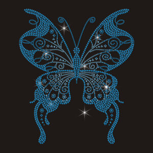 Blue Swirl Rhinestone Butterfly Heat Transfer, Sparkly Crystal Hotfix Iron On Patch For Garment DIY Decoration