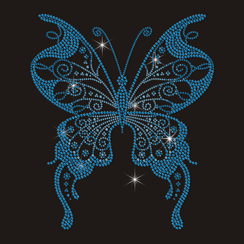 Blue Swirl Rhinestone Butterfly Heat Transfer, Sparkly Crystal Hotfix Iron On Patch For Garment DIY Decoration