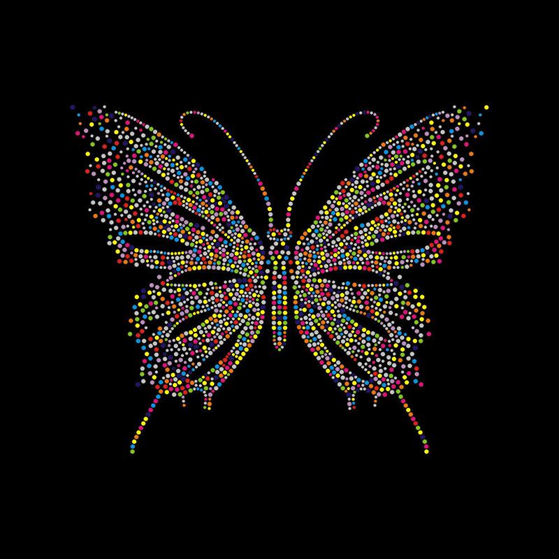Multicolor Rainbow Rhinestone Butterfly Heat Transfer, Sparkly Multi Color Crystal Hotfix Iron On Patch For Garment DIY Decoration