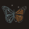 Orange Light Blue Two-Tone Rhinestone Butterfly Heat Transfer, Sparkly Crystal Hotfix Iron On Patch For Garment DIY Decoration