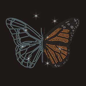 Orange Light Blue Two-Tone Rhinestone Butterfly Heat Transfer Design Orange Light Blue Two-Tone Rhinestone Butterfly Heat Transfer, Sparkly Crystal Hotfix Iron On Patch For Garment DIY Decoration