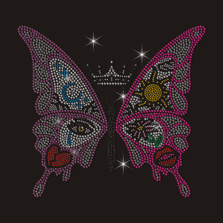 Butterfly rhinestone heat transfer designs for fashion apparel