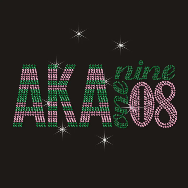 Alpha Kappa Alpha Nine 1908 Rhinestone Heat Transfer, Pink Green Greek Sorority Crystal Hotfix Iron On Patch For Garment DIY Decoration