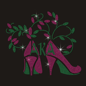 Alpha Kappa Alpha High Heels Ivy Leaf Rhinestone Heat Transfer, Pink Green Greek Sorority Crystal Hotfix Iron On Patch For Garment DIY Decoration